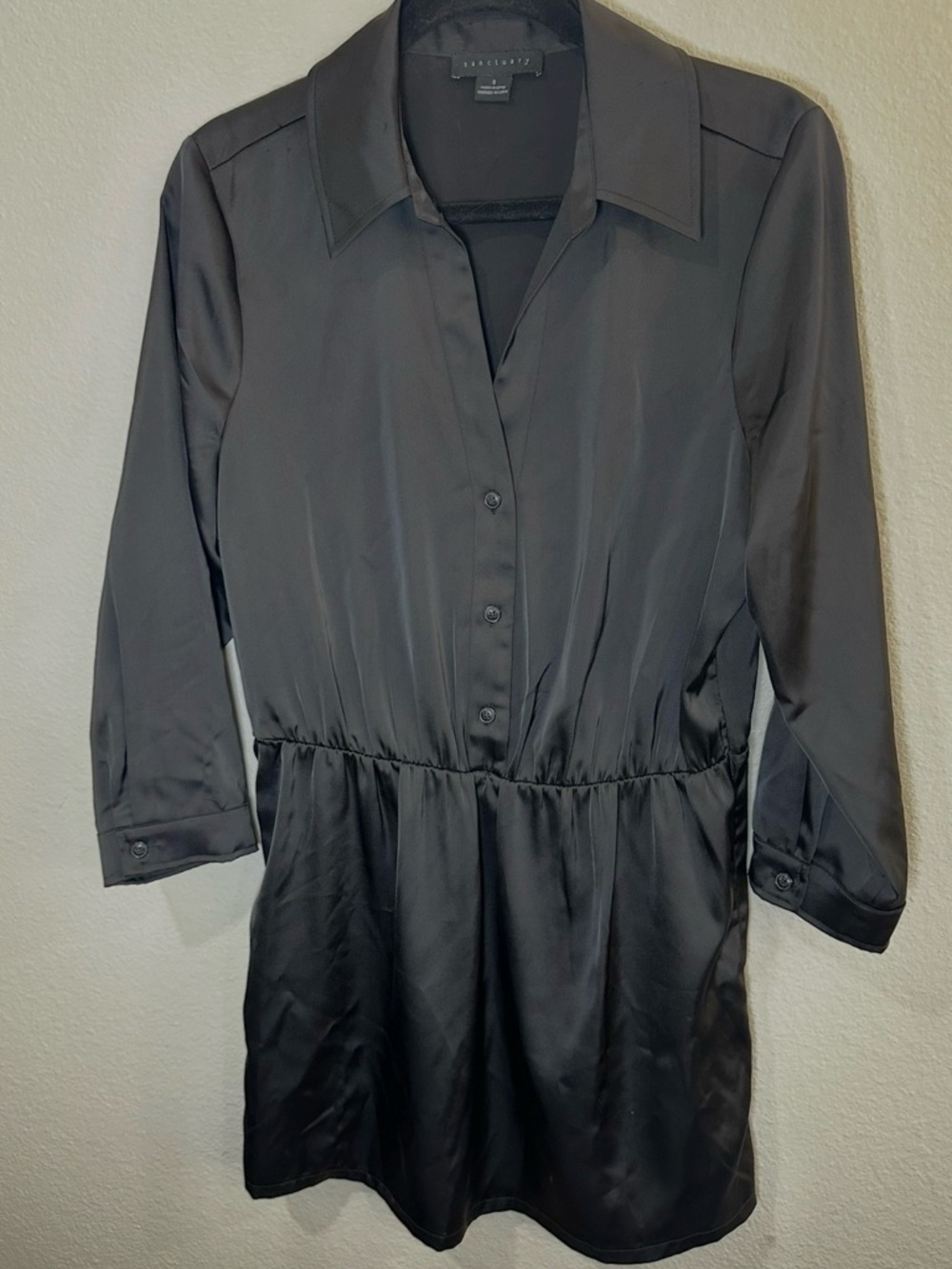 Sanctuary Satin Mini Shirtdress Black Size 8